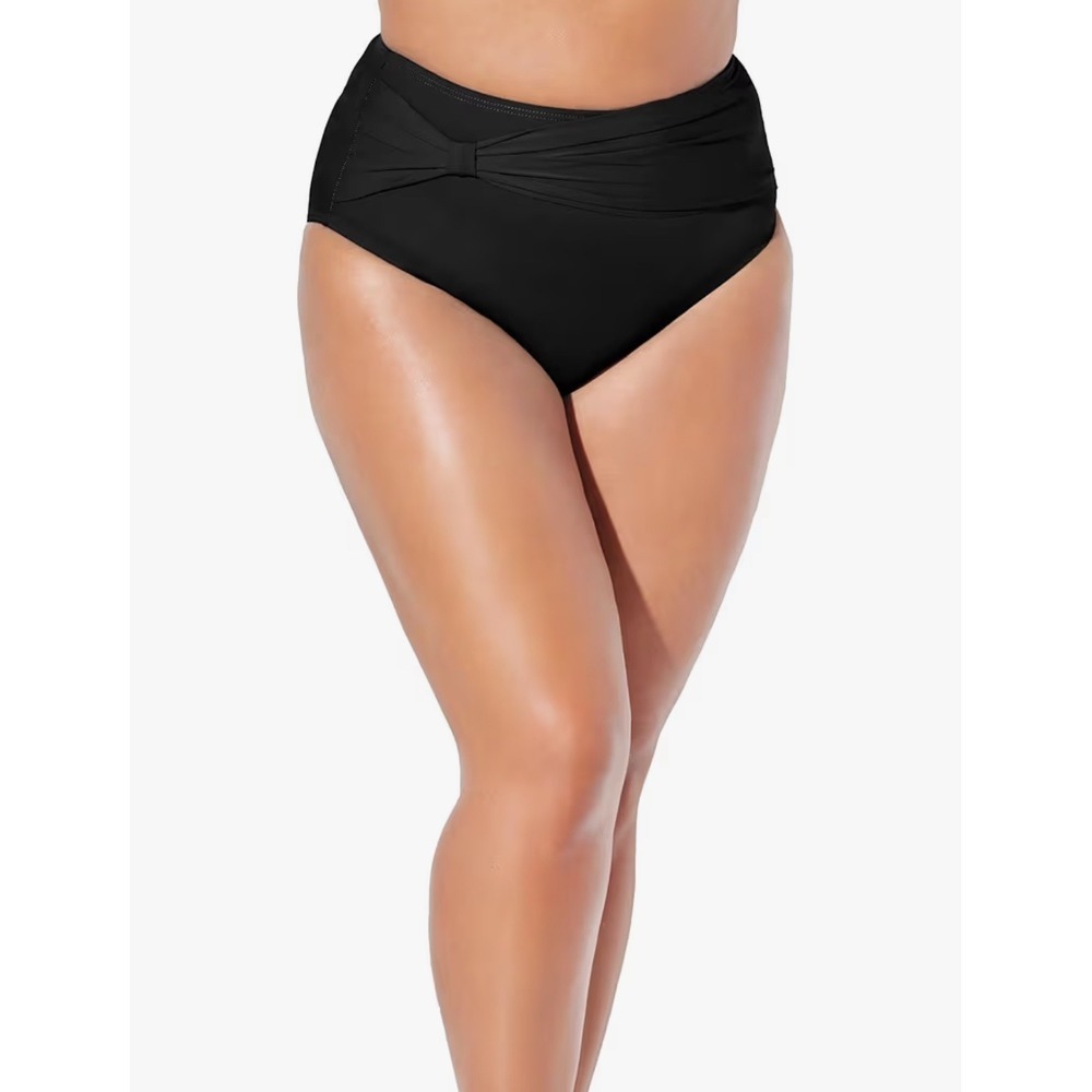 Swimsuits For All Womens Plus Size 18 Black High Waist Twist Front Bikini Bottom
